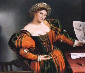  dama - Retrato de una dama con una imagen del suicidio de Lucrecia Renacimiento Lorenzo Lotto